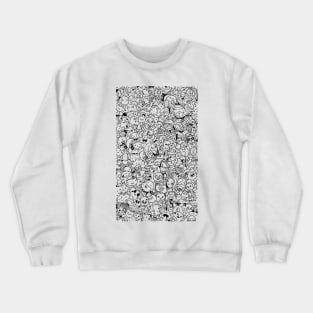 full doodle cute creatures illustration black and white design by shoosh Crewneck Sweatshirt